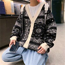开衫毛衣男春秋潮牌ins韩版腰果花针织衫痞帅宽松外套MY9016-P50，男装针织衫/毛衣，星座1008-2