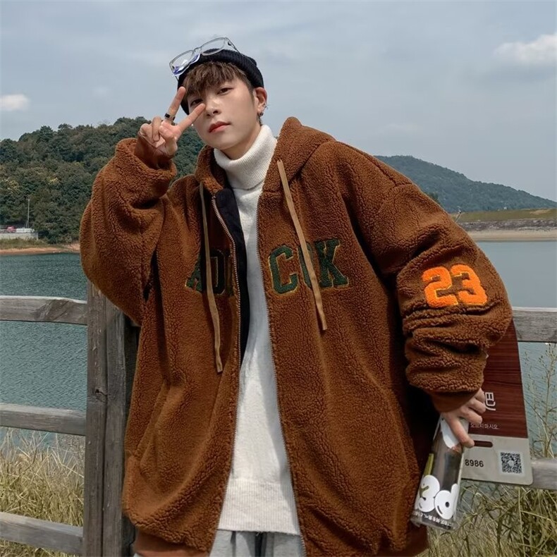 潮拉链情侣连帽外套冬季羊羔绒加厚保暖刺绣棉衣男W6141-P57,男装棉衣,星座512-2