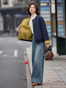 黄色宽松巨好看小个子棉服女撞色拼接2025冬季新款短外套气质图片