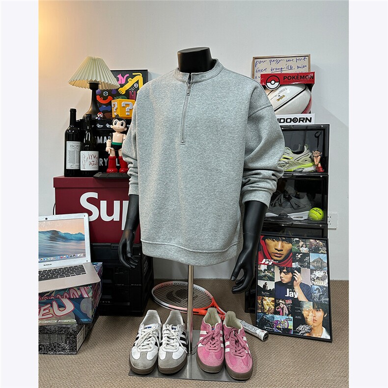 假模图春装新款400克美式复古水洗宽松套头半拉链卫衣男外套潮P68,男装卫衣,电商C306-1