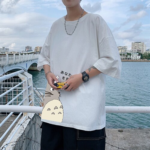 YT26150-P30亚麻短袖t恤男大码五分袖男宽松七分袖港风模特，男装T恤，电商A040