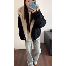 现货高品质美式高街冬季重磅硬挺短款座山雕毛领棉衣男女加厚外套，男装棉衣，电商A486