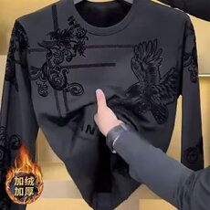 2025秋冬男士长袖植绒欧货小衫男装上衣男新款加绒卫衣男保暖T恤，男装T恤，星座1210-1