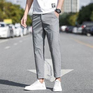 棉质休闲裤男士春夏款韩版时尚锥形裤纯色修身显瘦九分裤D951-P45图片