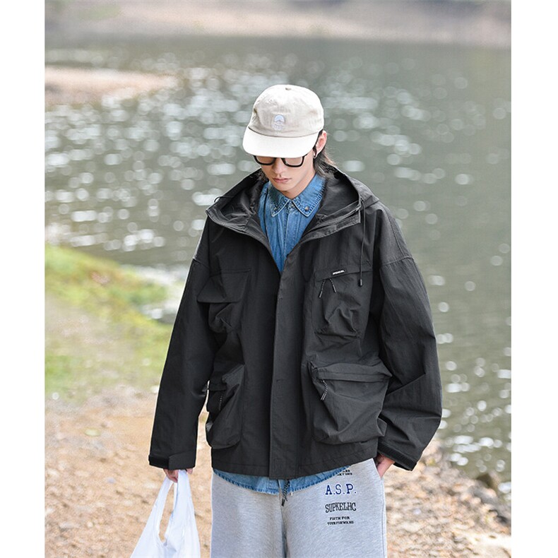 2025春款多口袋连帽防泼水机能冲锋衣男户外工装夹克外套J29-P110,男装夹克,电商A001-1