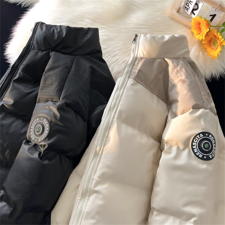 高品质！平铺PU皮棉服宽松港风棉衣立领冬装棉袄PM01-P115限158图片
