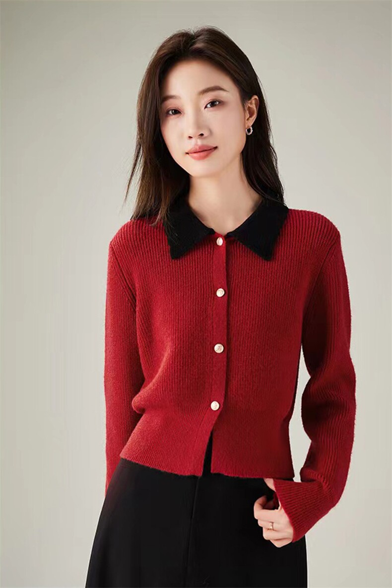 时尚女士翻领羊毛开衫纯色柔软羊毛显瘦百搭秋冬必备,女装羊毛衫,泰沅羊绒
