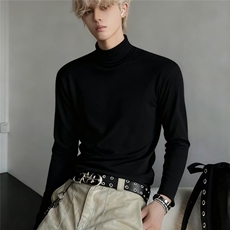 【003】半高领打底衫男宽松上衣纯色保暖内搭长袖t恤A079-T68-P25，男装T恤，电商A079