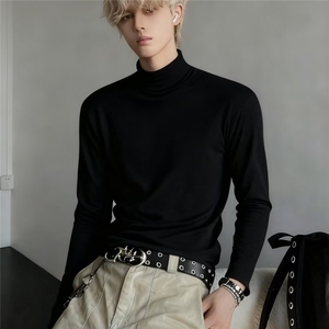 【003】半高领打底衫男宽松上衣纯色保暖内搭长袖t恤A079-T68-P25图片