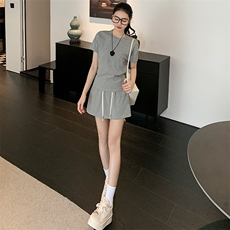 高级感休闲运动套装女夏洋气减龄圆领短袖上衣宽松阔腿短裤两件套，女装套装/套裙，江南
