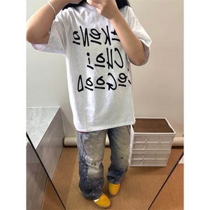 H0722-P30宽松休闲2026新款夏季短袖印花t恤女图片