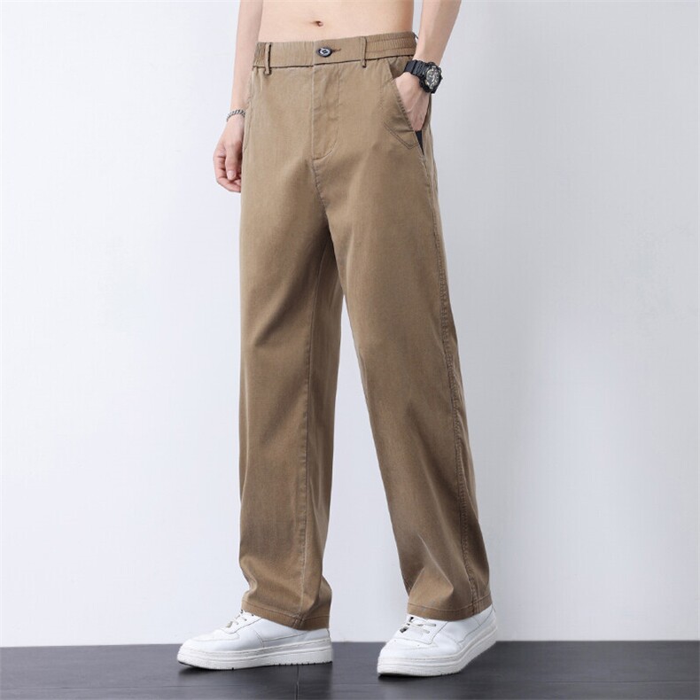 3166-P45夏季休闲阔腿男士直筒宽松潮冰丝莱赛尔天丝运动拖地裤子图片