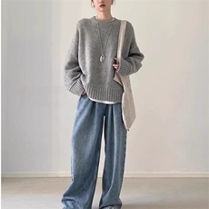 2025年秋季新款纯色圆领针织套头上衣，女装针织衫/毛衣，珍珑羊绒