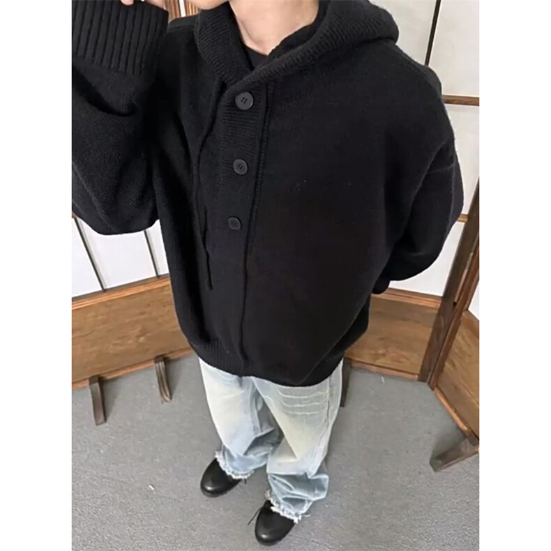 重磅秋冬装北极绒开衫毛衣美式复古休闲慵懒风针织衫加厚连帽外套,男装针织衫/毛衣,电商A486-1