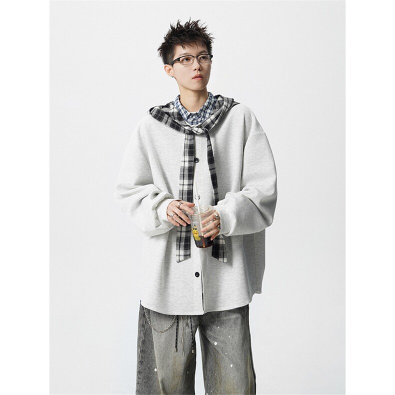 WY10143-特p49控88设计感高质感大帽子连帽格子撞色大码卫衣男,男装卫衣,电商A059