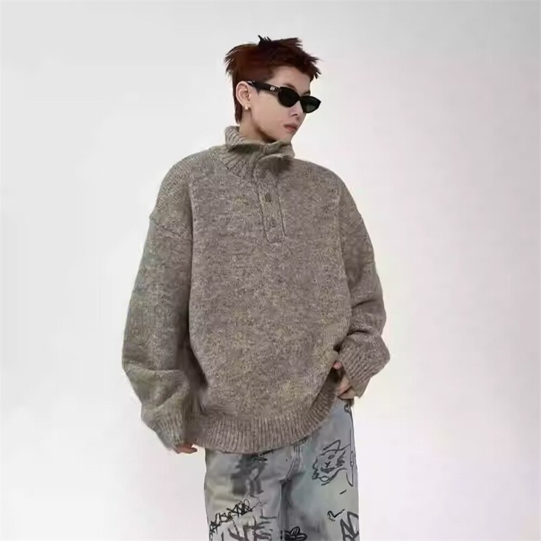A837-P53男士高领毛衣冬季加厚针织衫男韩系宽松潮牌打底衫上衣,男装T恤,电商B323A