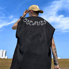直播品质德进口直喷印花美式麂皮绒宽松背心无袖t恤JP037-P25，男装T恤，电商A486