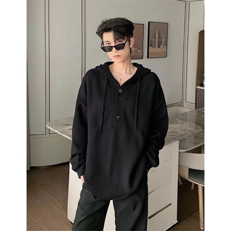 抖音得物保暖立领拉链针织外套秋冬宽松慵懒风纯色毛衣上衣AM047，男装针织衫/毛衣，电商A443