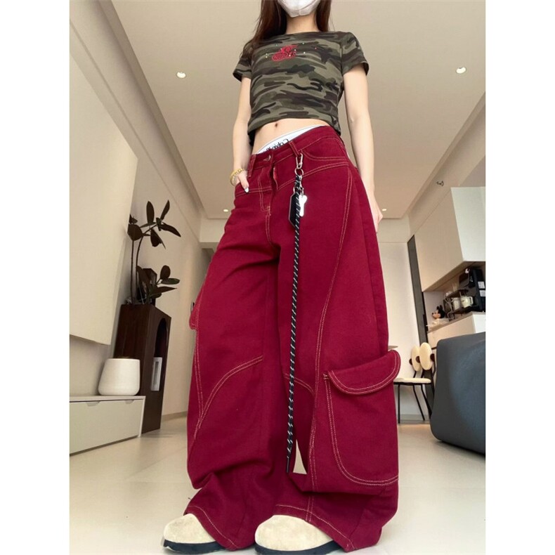 【现货】弯刀牛仔裤男女美式高街设计感工装阔腿裤子F1085P58，男装牛仔裤，星座1112-1