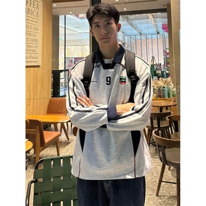 网图有货 撞色拼接polo衫球衣美式v领卫衣男A128-常规P55 加绒P65图片