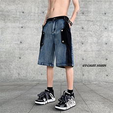 B221美式ins高街暗黑小众个性款牛仔短裤五分裤LK23100-P60控78，男装牛仔裤，电商B221