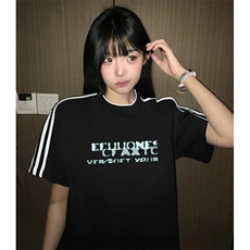 抖音得物高品质二开240克宽松纯棉美式潮牌三条杠织带短袖T恤，男装T恤，电商A486-1