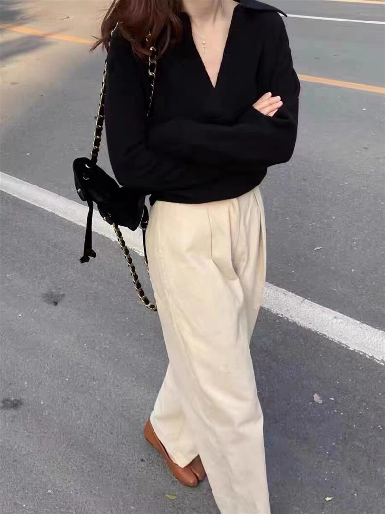 秋冬季新款舒适显瘦时尚百搭纯毛无扣polo领打底针织衫,女装羊毛衫,恒恩羊绒