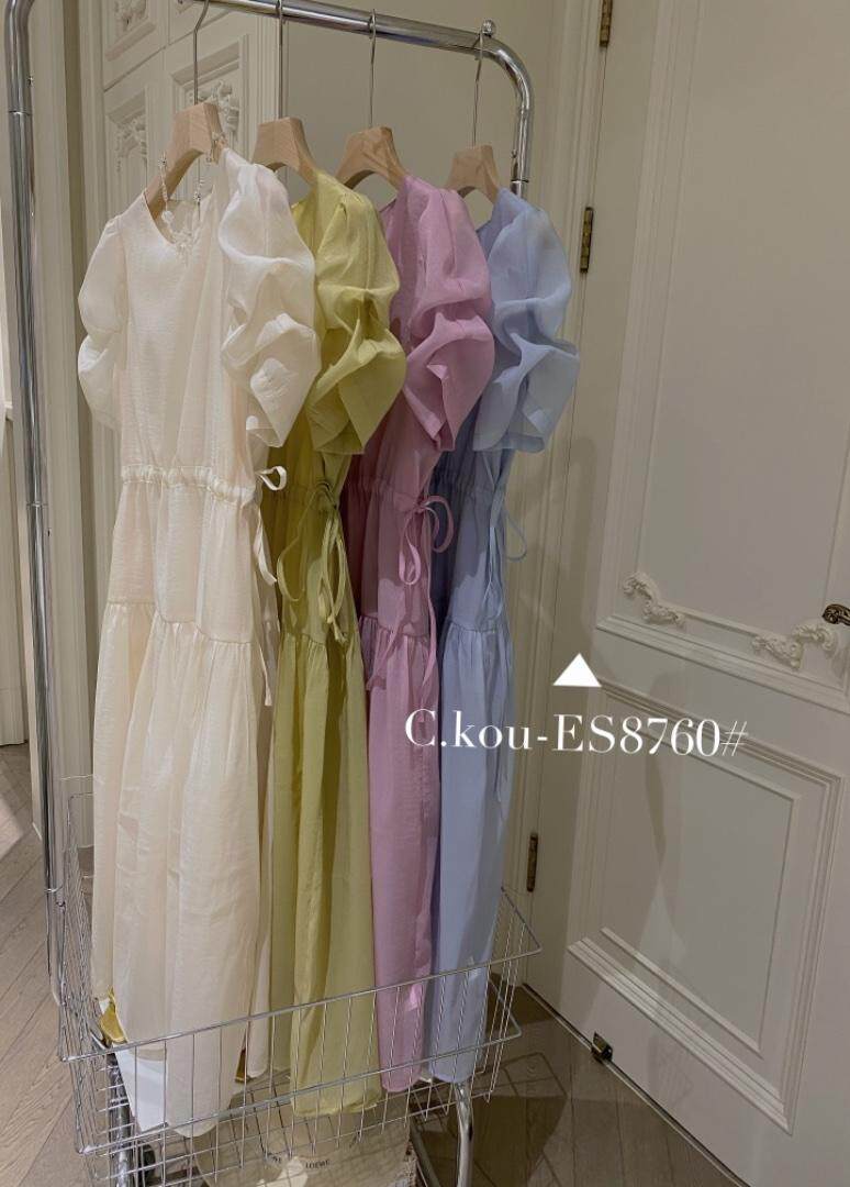 超韩系泡泡袖抽绳仙女裙，其它，唇蔻