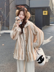 杏色浅咖色皮毛一体外套女冬季仿貂绒麂皮绒2C353--717#P235K358，女装短外套，2C353