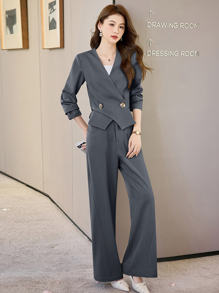 欧洲站时尚西装套装女2025春秋新款时髦洋气减龄阔腿裤职业两件套,女装套装/套裙,火爆靓佳人