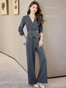 欧洲站时尚西装套装女2025春秋新款时髦洋气减龄阔腿裤职业两件套图片