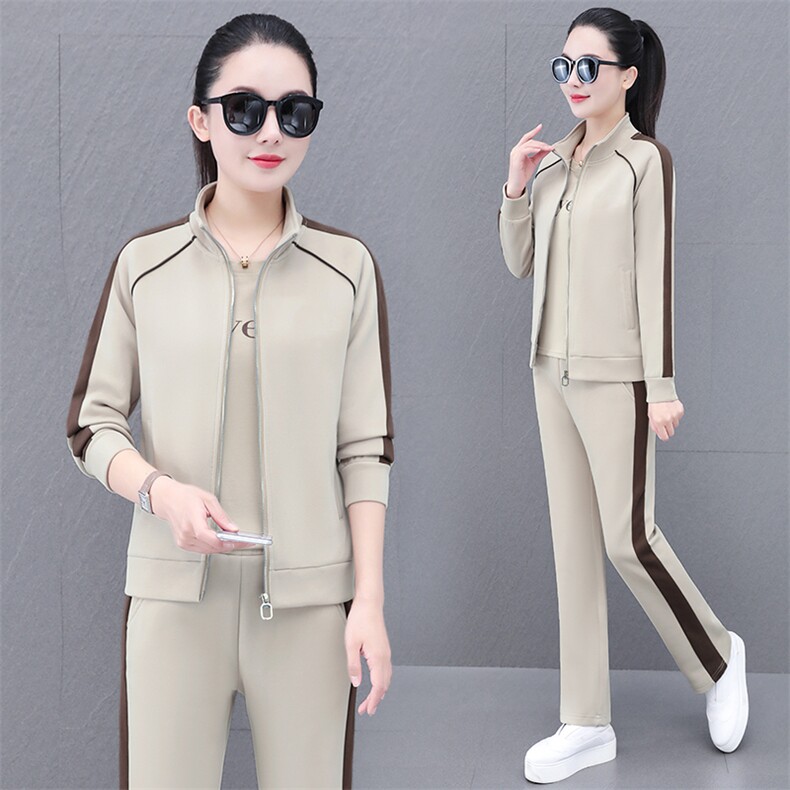 高档运动服套装女士春秋季2025新款妈妈时尚开衫休闲三件套,女装套装/套裙,燕颉服饰