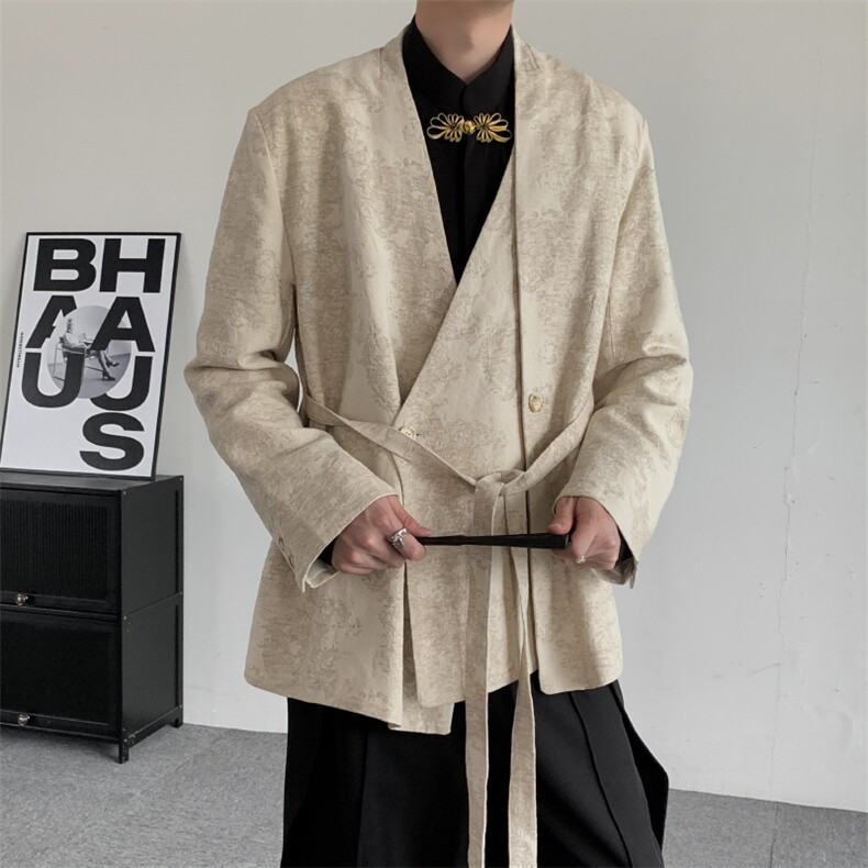 春装日系复古新中式复古新中式西装高级感提花西服外套设计感外套,男装西服,星座909