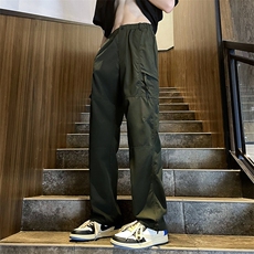 美式复古宽松直筒裤降落伞兵工装裤夏季阔腿休闲裤男WK2915-P38，男装休闲裤，星座1008