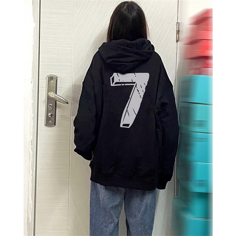 C0224-P55黑色基础款数字字母印花连帽卫衣男女款情侣上衣,男装卫衣,星座617A-2