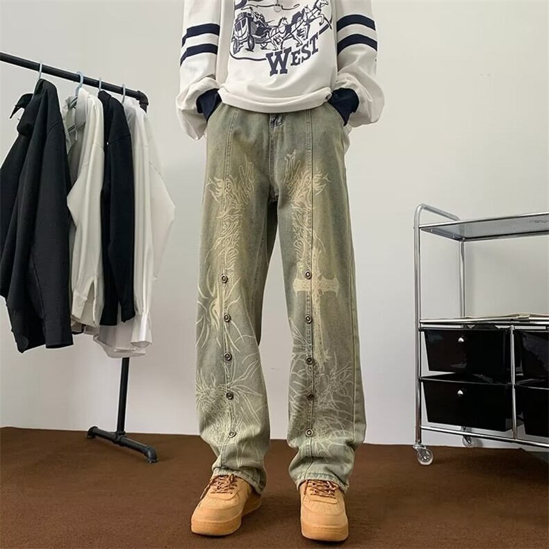 D219A/6161/P55高街纽扣牛仔裤男港风A，男装牛仔裤，电商D256A(原B258A)