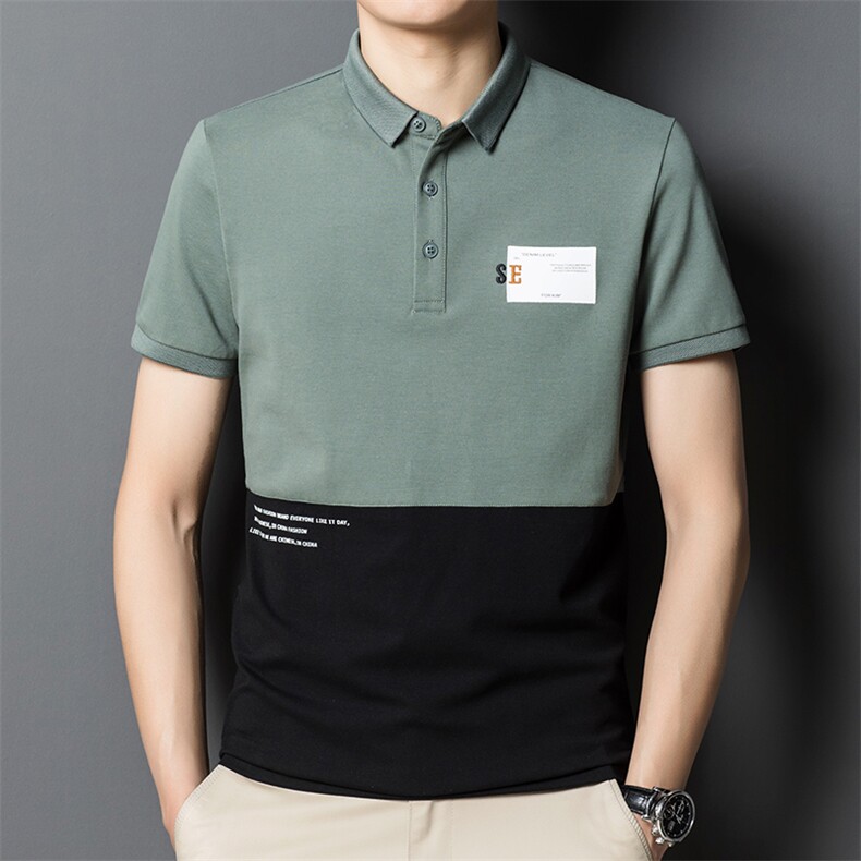 男士时尚拼色短袖T恤男薄款翻领POLO衫男装夏季青年百搭体恤衫潮图片