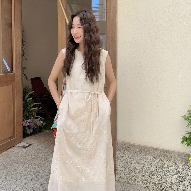 【现货主推】25夏新中式亚麻混纺无袖连衣裙2C372-827-P135控198,女装连衣裙,2C372