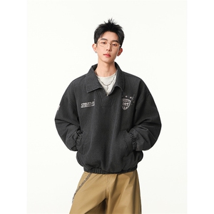 水洗牛仔外套男款春季美式痞帅上衣服宽松休闲工装夹克JK1314-P80图片