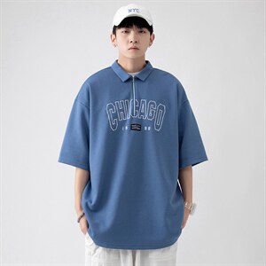新款优品男士短袖刺绣半开拉链印花T恤宽松上衣POLO衫ZD3315-P52,男装T恤,星座717