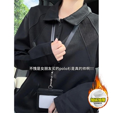 抖音得物高品质美式高街重磅曼巴棉结构螺纹拼接翻领卫衣长袖T恤，男装T恤，电商A486