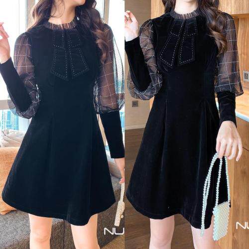 【现货】丝绒领结连衣裙，女装连衣裙，艾丹迪蔓