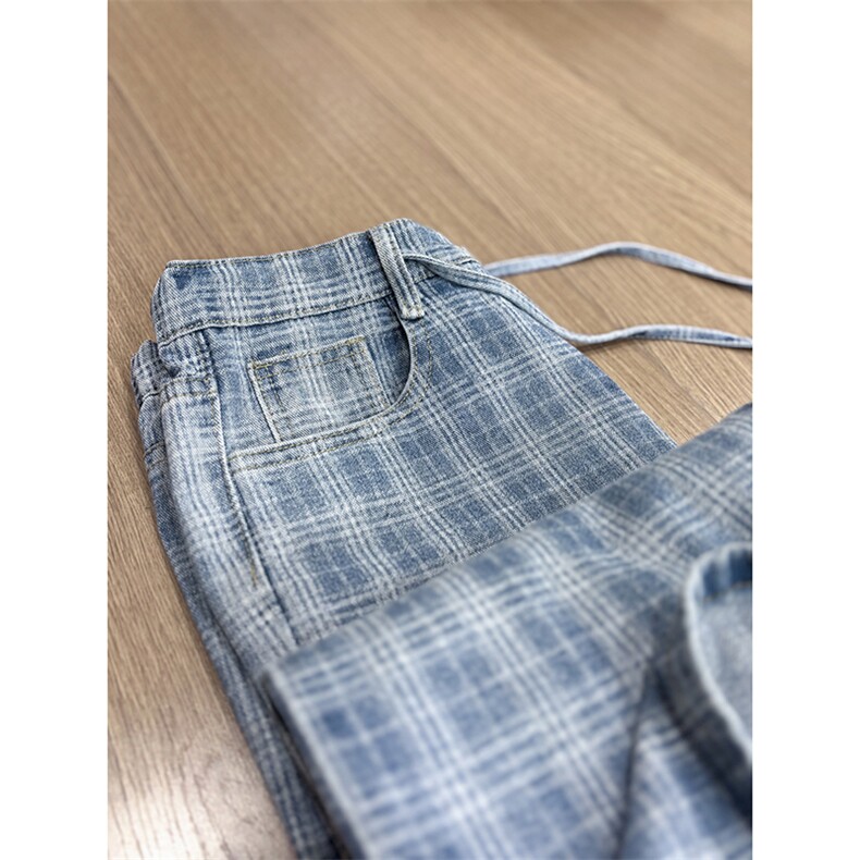 B221美式ins暗黑高街个性直筒格子牛仔裤LK25571-特P45控78,男装牛仔裤,电商B221