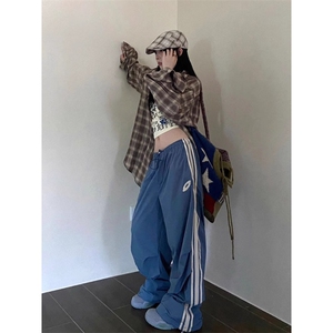 复古休闲裤女春季新款侧边速干阔腿运动裤宽松伞兵裤子MKF503 P39图片