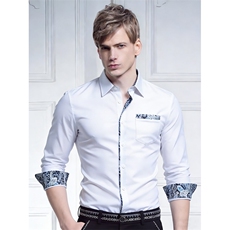 新款男士三角领腰果花拼色长袖衬衫A355P45，男装衬衫，星座1314