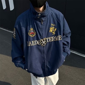F659P100街头高级感青少年夹克男春小众工装刺绣宽松立领