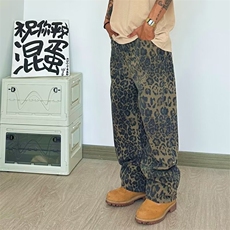 复古直筒裤重磅帆布工装牛仔裤豹纹休闲裤子男KQ11，男装牛仔裤，星座1116A-1（原606A）