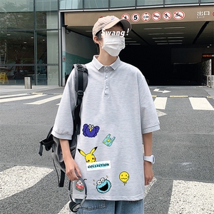 PL57079-P35 翻领短袖polo衫男大码胖子半袖t恤男有领保罗衫 模特图片