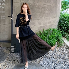 新款现货主推针织拼网纱二件套2590-P145-K208，女装套装/套裙，2C129
