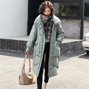 2020冬季新款韩版大码女装中长款加厚羽绒服兔毛拼接保暖时尚潮图片
